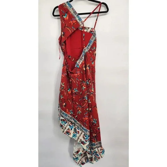 anthropologie asymmetrical floral midi dress Crew Neck Bodycon Midi Dress White / M